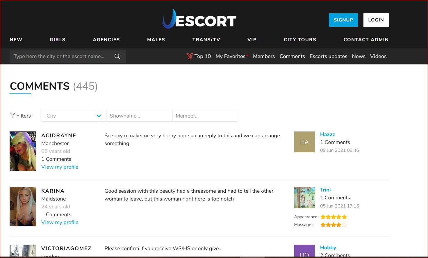 uEscort review page